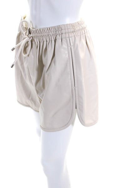 A.L.C. Womens Faux Leather Drawstring Waist Shorts Beige Size Medium