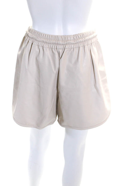 A.L.C. Womens Faux Leather Drawstring Waist Shorts Beige Size Medium