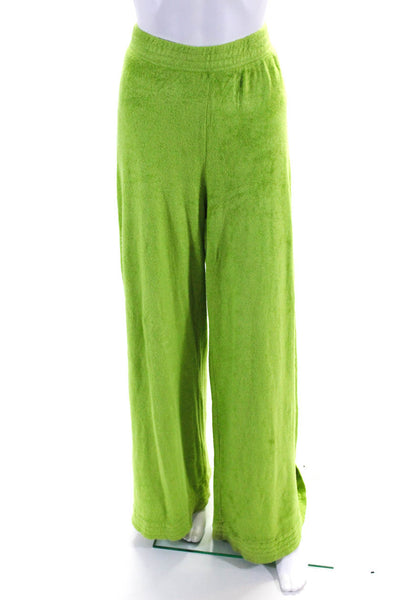 Terry Womens High Rise Wide Leg Pants Lime Green Cotton Size Medium