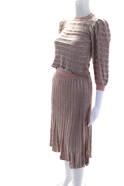 Maria Pavan Women's Striped Midi Skirt Blouse Set Beige Size PP