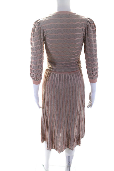 Maria Pavan Women's Striped Midi Skirt Blouse Set Beige Size PP