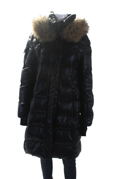 SAM. Women's Hood Full Zip Puffer Long Coat Black Size L