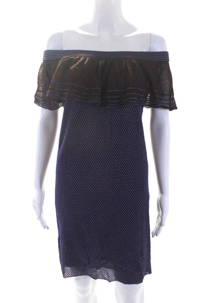 Missoni Womens Brown Purple Knit Off Shoulder Short Sleeve A-Line Dress Size 36