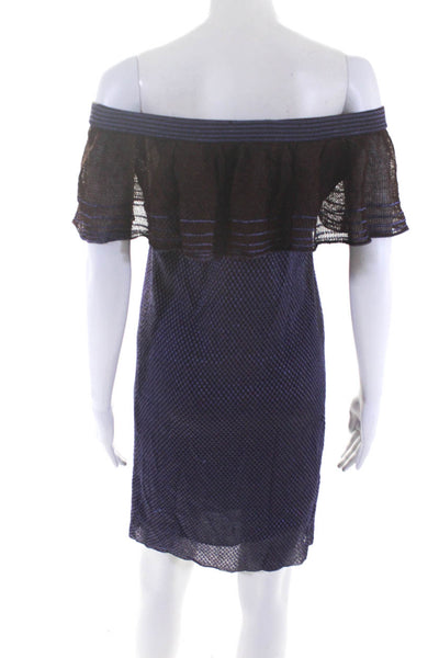 Missoni Womens Brown Purple Knit Off Shoulder Short Sleeve A-Line Dress Size 36