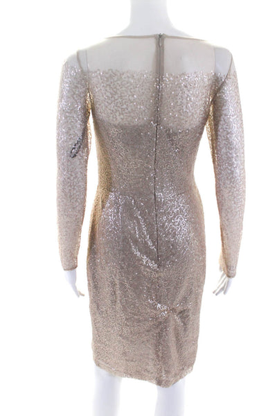David Meister Womens Blush Sequins Mesh Beaded Long Sleeve Shift Dress Size 2