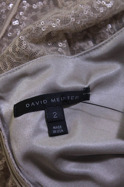 David Meister Womens Blush Sequins Mesh Beaded Long Sleeve Shift Dress Size 2