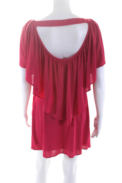Tibi Womens Pink Ruffle V-Neck Open Back Sleeveless Shift Dress Size S