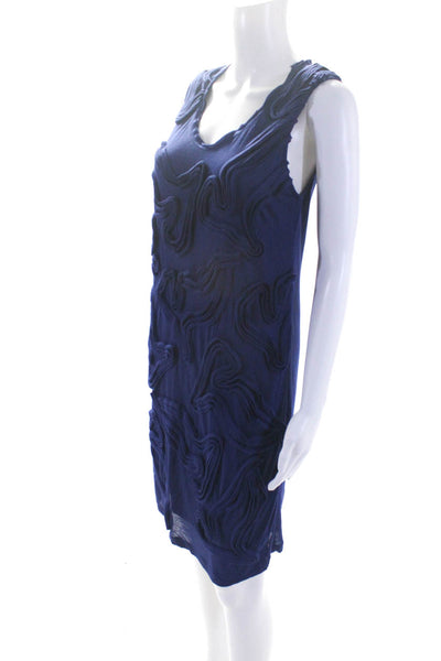 Robert Rodriguez Womens Blue Textured Scoop Neck Sleeveless Shift Dress Size 4