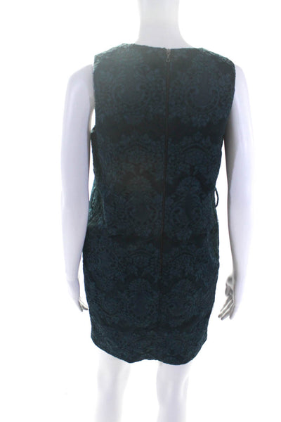 Robert Rodriguez Womens Teal Textured Crew Neck Sleeveless A-Line Dress Size 4