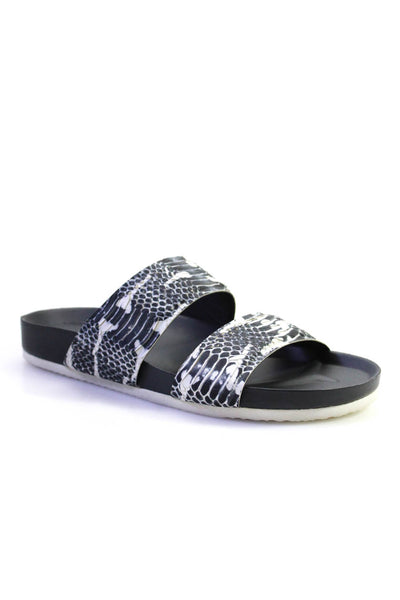 Vince Womens Snakeskin Printed Orion Slide Sandals Blue White Leather Size 9M