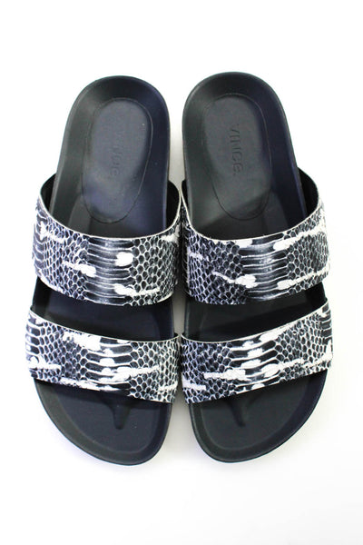 Vince Womens Snakeskin Printed Orion Slide Sandals Blue White Leather Size 9M