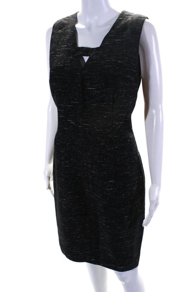 David Meister Womens Black Wool Textured V-Neck Sleeveless Shift Dress Size 8