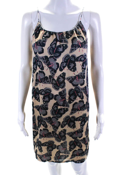 Tucker Womens Cream Blue Butterfly Print Scoop Neck A-Line Dress Size S