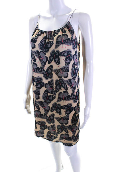 Tucker Womens Cream Blue Butterfly Print Scoop Neck A-Line Dress Size S