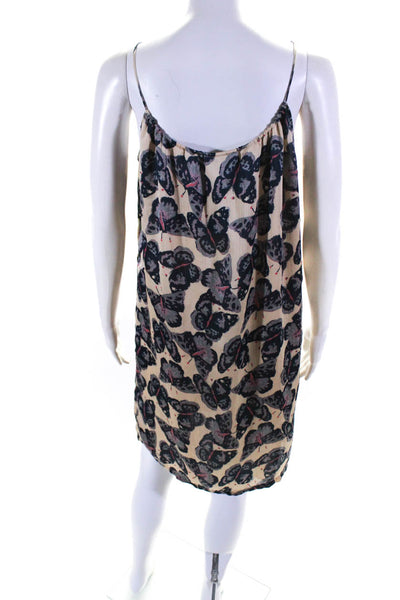 Tucker Womens Cream Blue Butterfly Print Scoop Neck A-Line Dress Size S