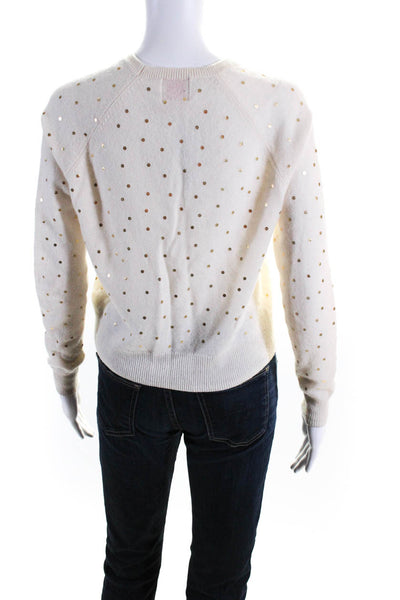 Brodie Women's Crewneck Long Sleeves Polka Dot Cashmere Sweater Cream Size XS
