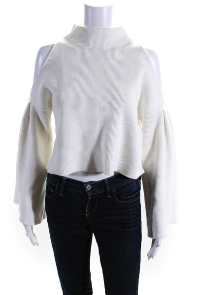 Intermix Women's Turtleneck Long Sleeves Ribbed Sweater White Size S