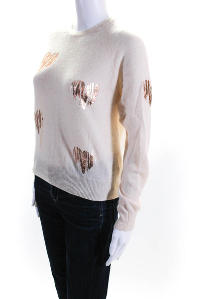 Brodie Women's Crewneck Long Sleeves Pullover Cashmere Sweater Beige Size S