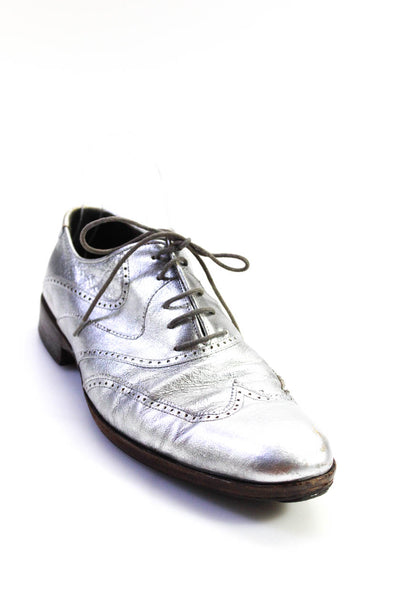 Dries Van Noten Mens Silver Lace Up Brogue Wing Tip Oxford Shoes Size 11.5
