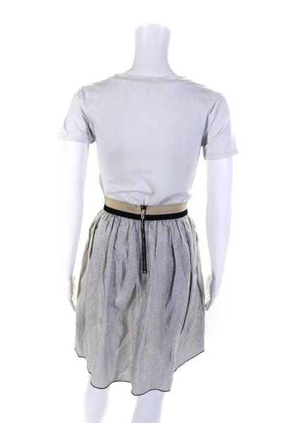 Rag & Bone Womens Pinstripe Print Knee Length A-Line Skirt White Black Size 2