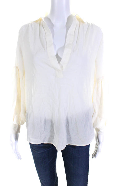 7 For All Mankind Womens Cotton Collared Bishop Sleeve Tunic Top Ivory Size XS