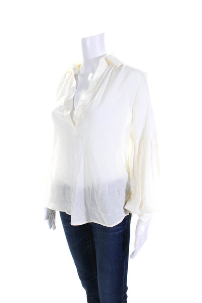7 For All Mankind Womens Cotton Collared Bishop Sleeve Tunic Top Ivory Size XS