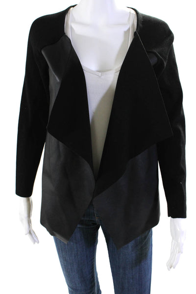 Zara Knit Womens Patchwork Draped Open Front Long Sleeve Cardigan Black Size M