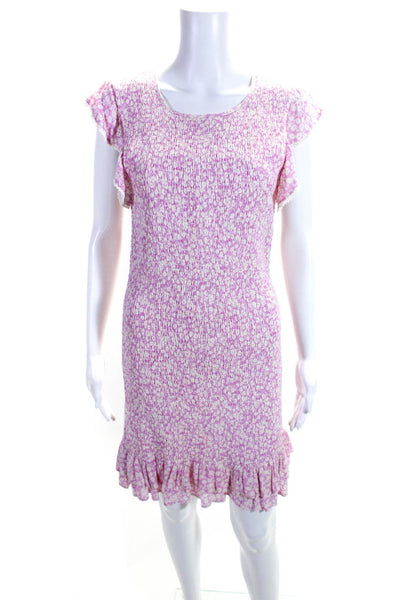 Lost + Wander Womens Pink Floral Smocked Ruffle Sleeveless Bodycon Dress Size L