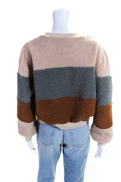 Olivaceous Womens Two Tone Brown Color Block Fuzzy Pullover Sweater Top Size S