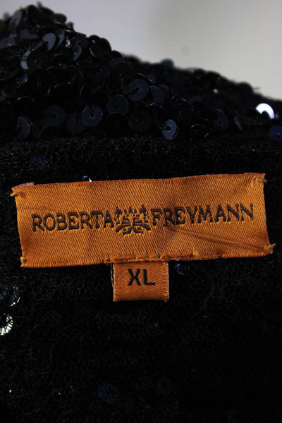 Roberta Freymann Womens Long Sleeve Sequin V Neck Top Blouse Indigo Size XL