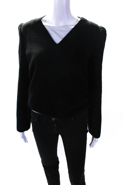 Nude Womens Mixed Knit Puff Sleeve V Neck Pullover Sweater Black Wool IT 44