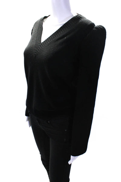 Nude Womens Mixed Knit Puff Sleeve V Neck Pullover Sweater Black Wool IT 44