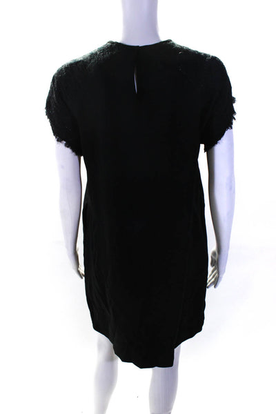 Ellery Womens Tweed Short Sleeve Crew Neck Front Slit Dress Black Size 6
