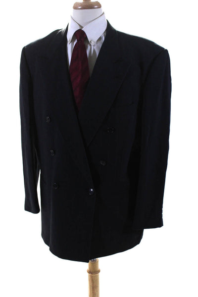 Riserva Men's Long Sleeves Double Breast Pinstripe Jacket Blue Size 42