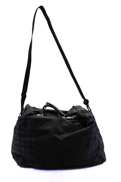 Chanel Womens Canvas Monogram Three Way Strap Travel Line Duffle Black Handbag
