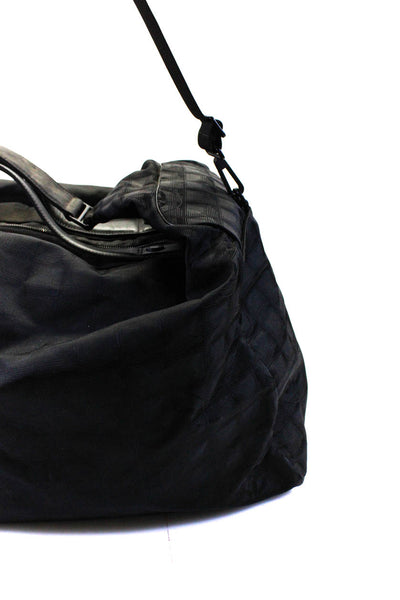 Chanel Womens Canvas Monogram Three Way Strap Travel Line Duffle Black Handbag