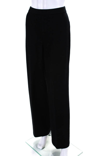 St. John Collection Womens Textured Pleated Front Flared Pants Navy Blue Size 8
