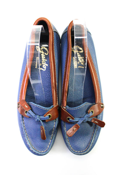 Guido Women's Leather Stitched Trim Bow Moccasins Blue Size 7