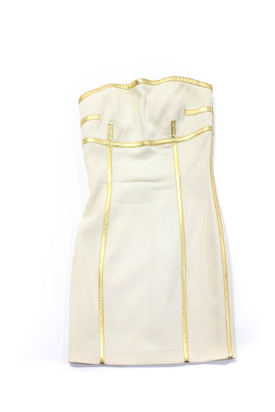 Michael Kors Womens Metallic Trim Strapless Crepe Sheath Dress Ivory Gold Size 2