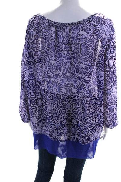 Rachel Roy Womens Purple Floral Print V-Neck Long Sleeve Tunic Blouse Top Size M