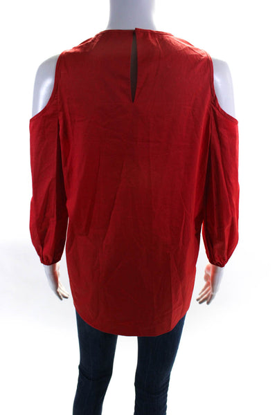 Tibi Womens Bright Red Cotton Cold Shoulder Long Sleeve Blouse Top Size 2