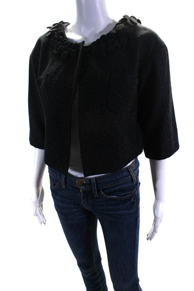 Robert Rodriguez Womens Black Textured Crew Neck 3/4 Sleeve Jacket Size 2