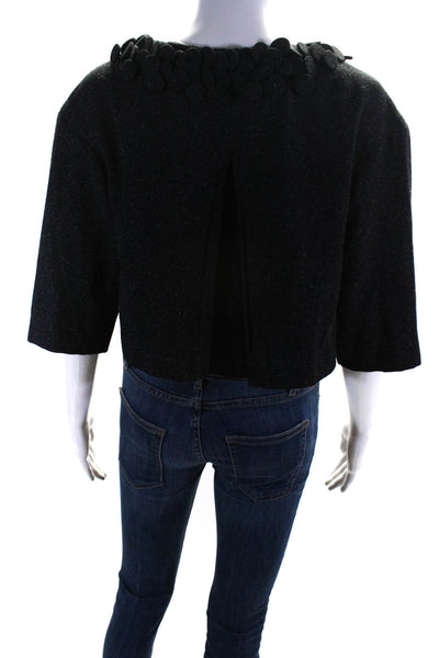Robert Rodriguez Womens Black Textured Crew Neck 3/4 Sleeve Jacket Size 2