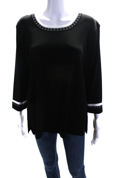 Misook Women's Round 3/4 Sleeves Pullover Blouse Black Size M