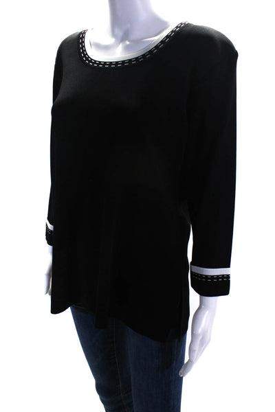 Misook Women's Round 3/4 Sleeves Pullover Blouse Black Size M