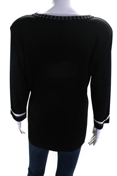 Misook Women's Round 3/4 Sleeves Pullover Blouse Black Size M