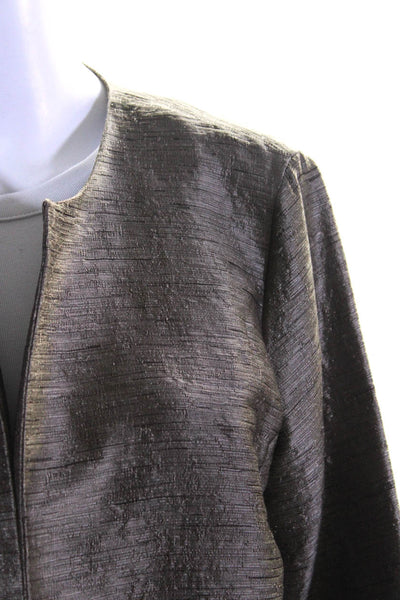 Eileen Fisher Womens Silk Striped Metallic Open Front Blazer Jacket Gold Size S