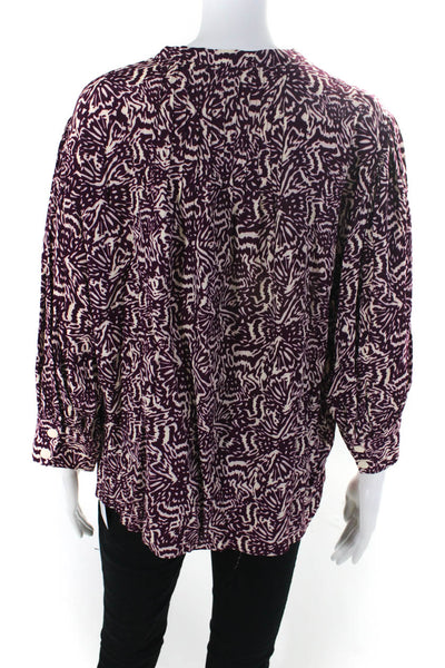 Ba&Sh Womens Abstract Print Long Sleeves Button Down Blouse Purple White Size 2