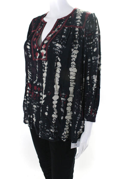 Ba&Sh Womens Tie Dye Print Embroidered Trim Blouse Black White Size 1
