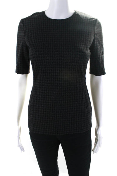 Theory Womens Houndstooth Print Darted Zipped Short Sleeve Blouse Gray Size P